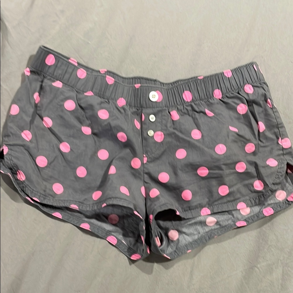 Grey Pajama Shorts with Pink Polka Dots
